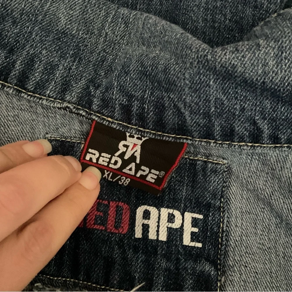 Vintage Red Ape Mens Distressed Denim Jacket XL 38 Faded Blue Jean Jacket - Picture 8 of 9